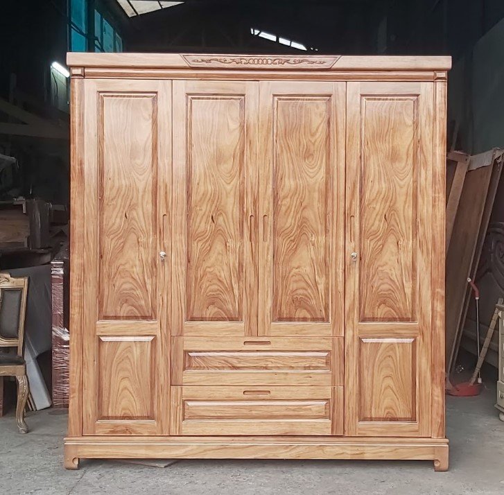 Mẫu tủ quần áo gỗ tự nhiên đẹp MS 3171 Cửa tủ quần áo gỗ tự nhiên đẹp đóng mở êm ái