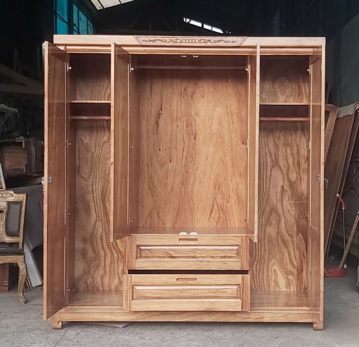 Mẫu tủ quần áo gỗ tự nhiên đẹp MS 3171 Tủ quần áo gỗ tự nhiên đẹp thiết kế nhiều ngăn chứa đồ