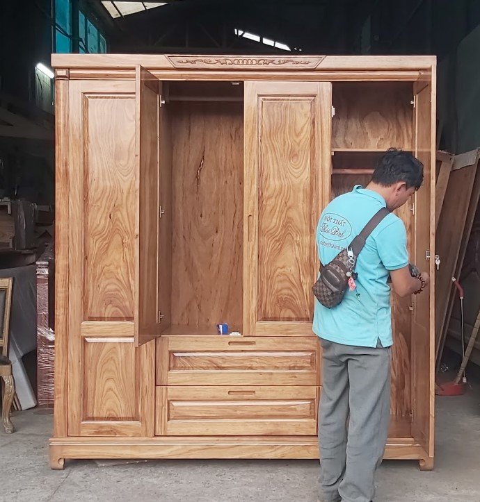 Mẫu tủ quần áo gỗ tự nhiên đẹp MS 3171 Vân gỗ hương xám của tủ quần áo gỗ tự nhiên đẹp