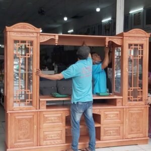Tủ kệ tivi liền tủ rượu gỗ tự nhiên