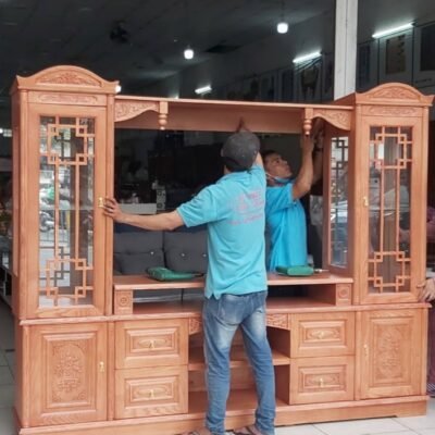 Tủ kệ tivi liền tủ rượu gỗ tự nhiên