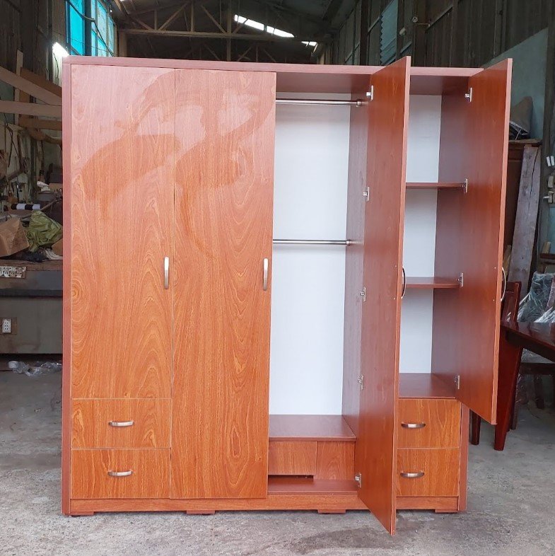 Tủ áo gỗ công nghiệp vân gỗ đặt trong phòng ngủ