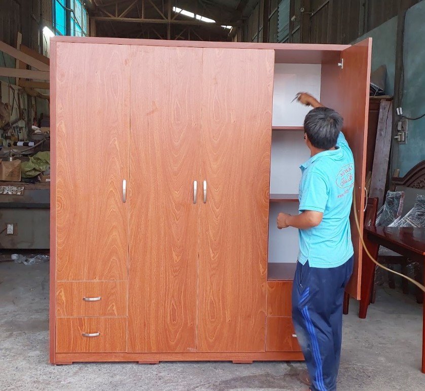 Nội thất tủ áo MDF phủ melamine màu vân gỗ sáng