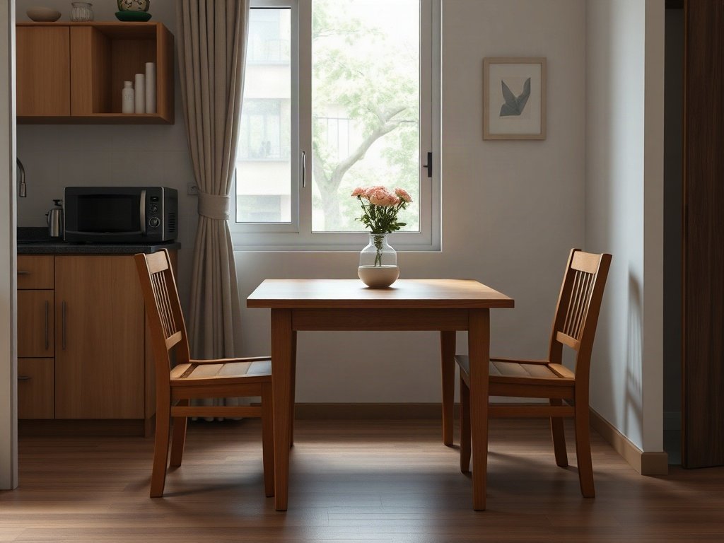 Bàn ăn gỗ 4 ghế nhỏ gọn trong căn hộ Gò Vấp diện tích hẹp