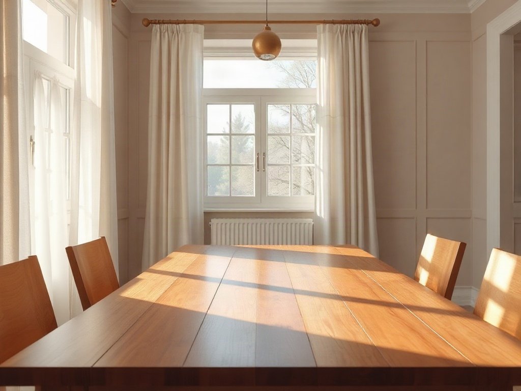 5 mẹo làm mới bàn ăn gỗ không tốn kém mà hiệu quả bất ngờ Bàn ăn gỗ đặt gần cửa sổ tránh ánh nắng trực tiếp