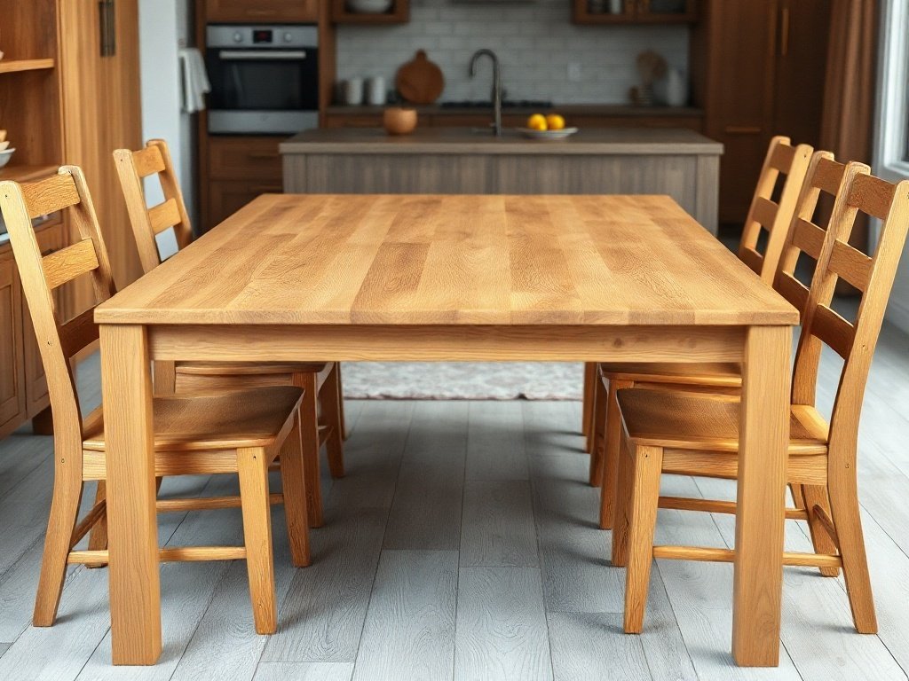 7 Cách Chọn Bàn Ăn Phù Hợp Cho Bếp Bàn ăn gỗ sồi tự nhiên cho bốn người với vân gỗ rõ nét