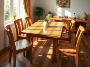 Bàn ăn gỗ tại Quận Gò Vấp bằng gỗ sồi tự nhiên nguyên khối sáu ghế