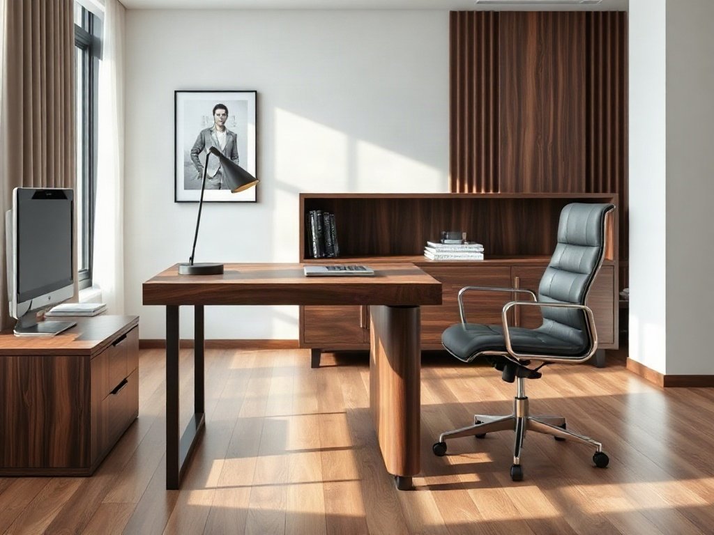 Tư vấn chọn bàn giám đốc sang trọng cho vị lãnh đạo Bàn giám đốc gỗ óc chó phong cách hiện đại kèm ghế da văn phòng