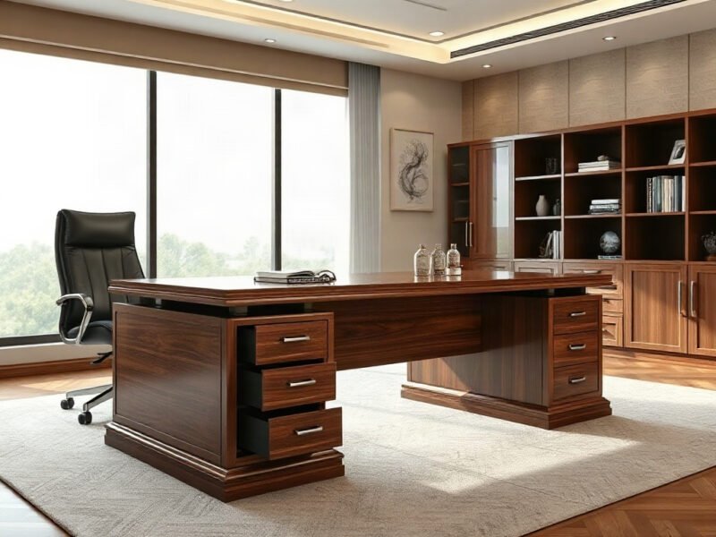 Tư vấn chọn bàn giám đốc sang trọng cho vị lãnh đạo Bàn giám đốc sang trọng gỗ óc chó đặt trong phòng làm việc hiện đại