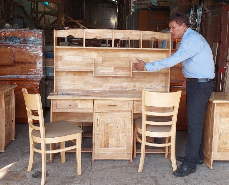 Bàn học liền kệ sách gỗ tự nhiên 2430