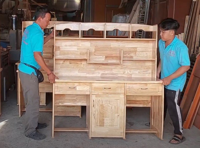 Bàn học liền kệ sách gỗ tự nhiên 2430