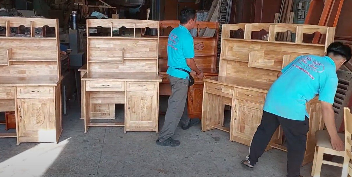 Bàn học liền kệ sách gỗ tự nhiên 2430