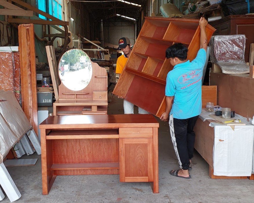 Bàn học liền kệ sách gỗ tự nhiên 2430