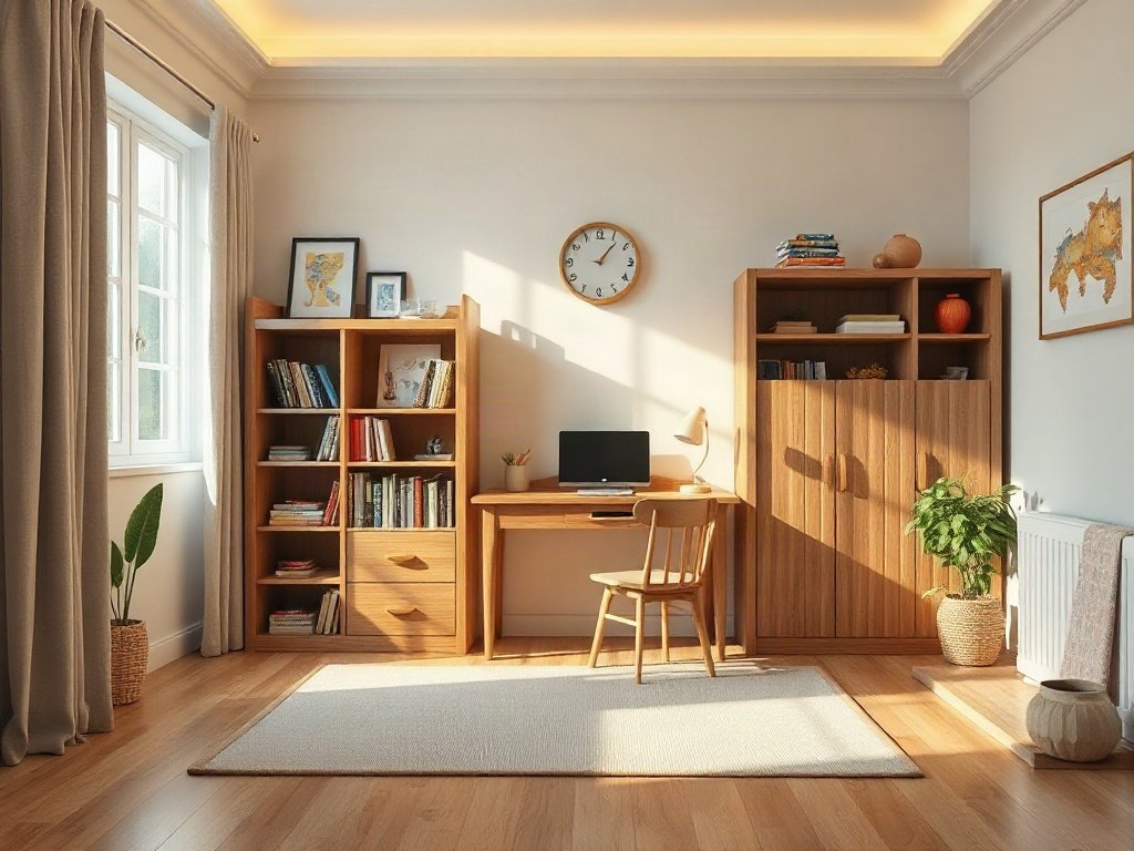 Bàn học kệ sách cho bé - những lưu ý khi chọn mua Bàn học kệ sách cho bé đặt trong phòng ngủ ấm áp