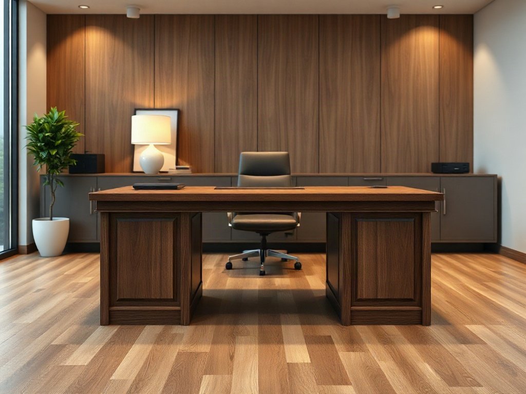 Bàn làm việc cao cấp gỗ óc chó đặt trong phòng giám đốc