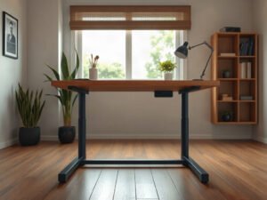 Bàn làm việc thông minh Quận 3 mặt gỗ sồi tự nhiên khung nâng hạ điện hiện đại