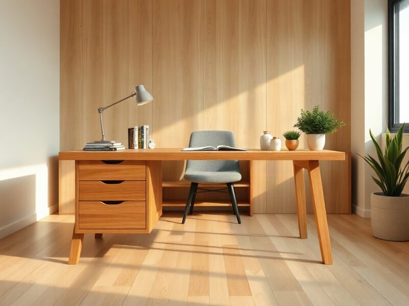Bàn làm việc văn phòng tại quận 6 gỗ tự nhiên hoàn thiện đặt trong phòng làm việc