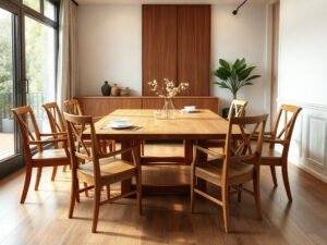 Bộ bàn ăn 6 ghế tại quận 7 gỗ tự nhiên đặt trong phòng ăn hiện đại