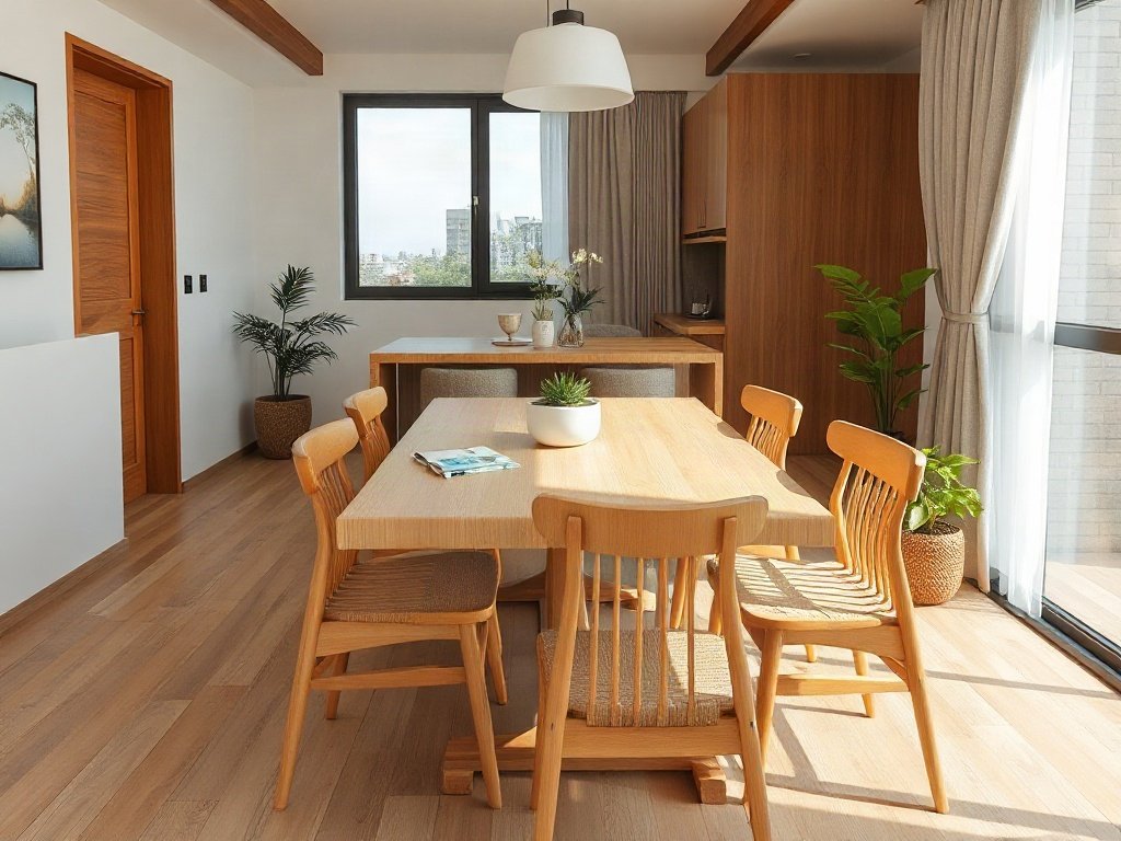 Cách chọn bàn ghế chắc chắn Bộ bàn ghế gỗ tự nhiên bố trí trong phòng ăn căn hộ nhỏ