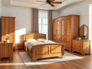 Bộ nội thất đẹp phòng ngủ gỗ tự nhiên vân gỗ ấm áp sang trọng
