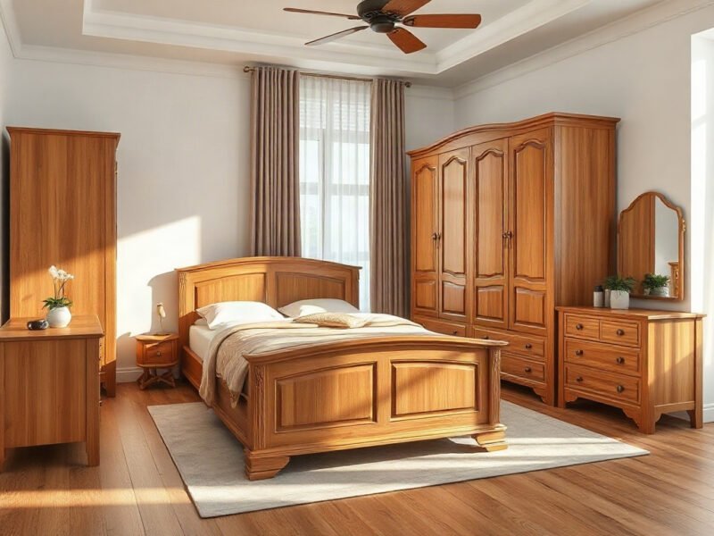 Nội thất đẹp Bộ nội thất đẹp phòng ngủ gỗ tự nhiên vân gỗ ấm áp sang trọng