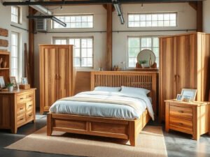 Bộ nội thất gỗ tự nhiên trưng bày tại showroom phục vụ khách mua nội thất tại quận 1