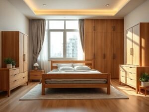 Bộ nội thất phòng ngủ tại tphcm với giường tủ gỗ tự nhiên đồng bộ