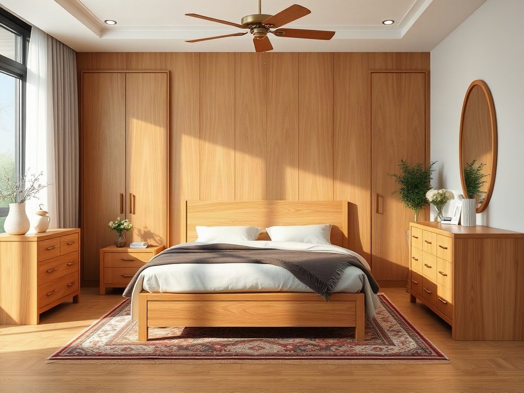 Bộ phòng ngủ gỗ tự nhiên hoàn thiện sơn PU thuộc dòng nội thất cao cấp