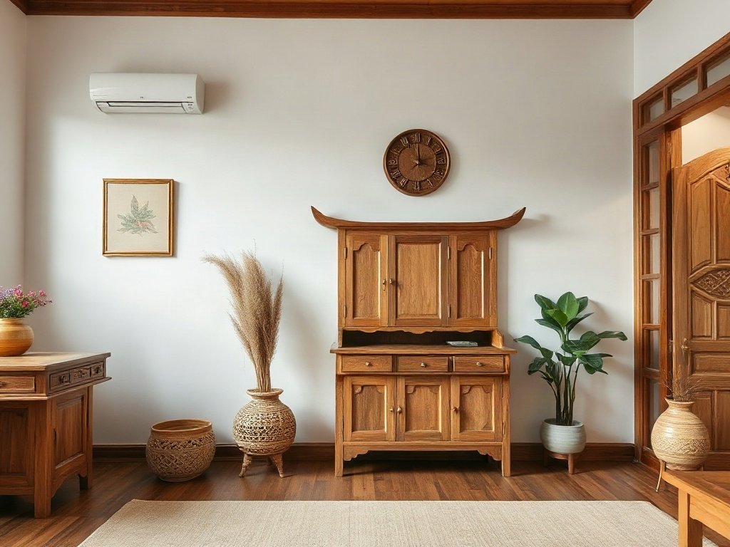 7 Nguyên Tắc Thiết Kế Tủ Thờ Tiện Nghi Chuẩn Thợ Mộc Bố trí tủ thờ gỗ tự nhiên trong góc phòng khách nhà phố