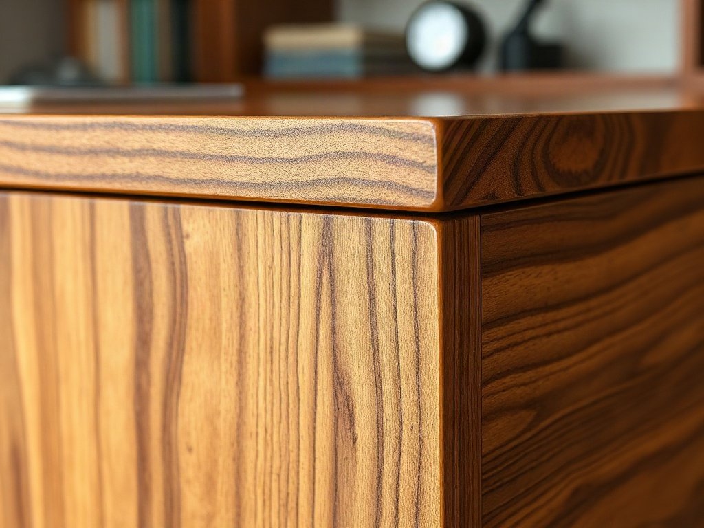 Cận cảnh lớp phủ melamine trên cạnh bàn giám đốc giá rẻ