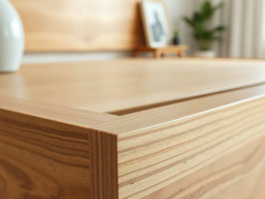 7 lợi ích khi mua giường gỗ công nghiệp tại Quận 6 Cận cảnh vân gỗ cốt MDF phủ Laminate của giường gỗ công nghiệp
