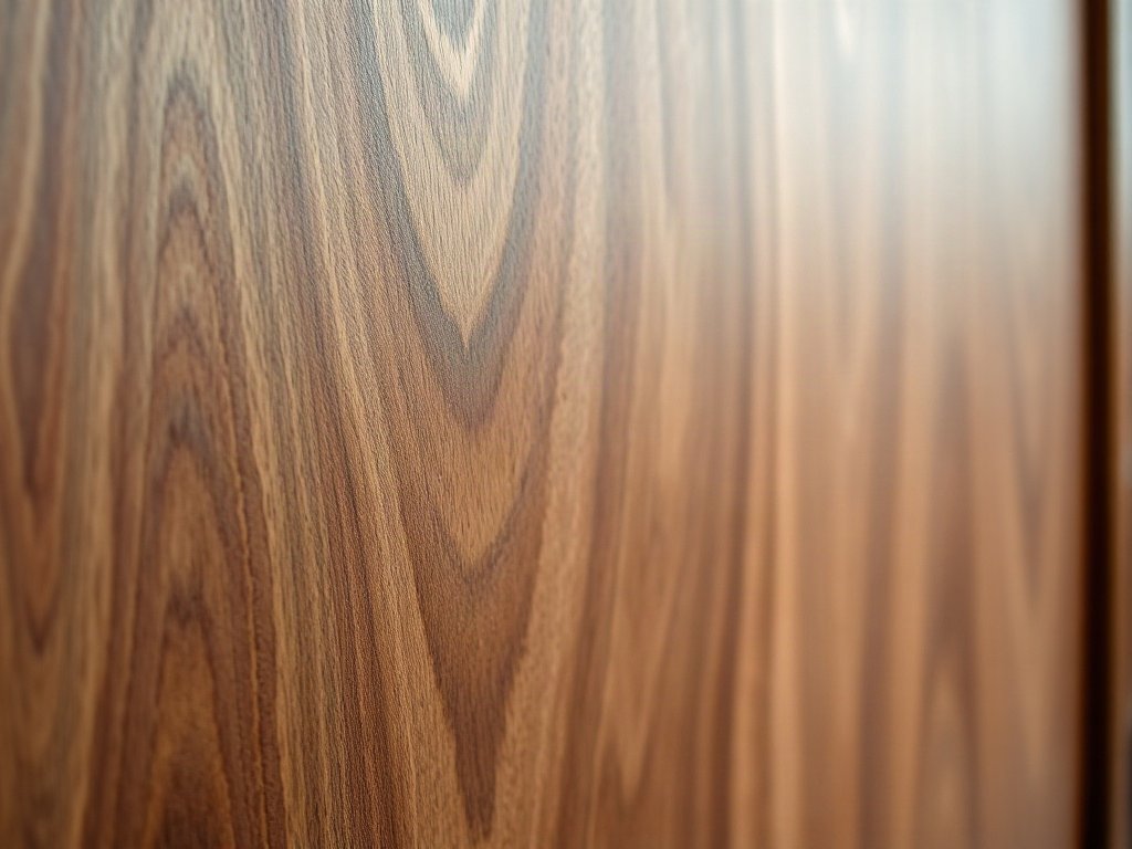 Cận cảnh vân gỗ óc chó dùng đóng tủ quầy bar sang trọng