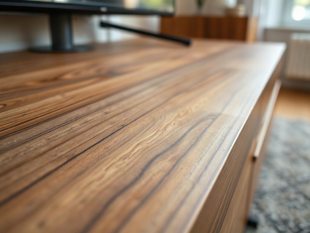 Cận cảnh vân gỗ óc chó thể hiện chất liệu kệ tivi cao cấp