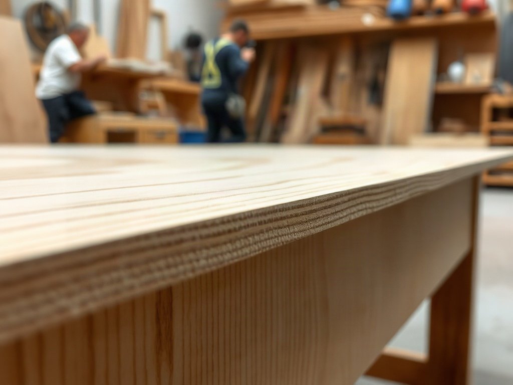 Cận cảnh ván lõi gỗ công nghiệp MDF dùng sản xuất bàn giám đốc