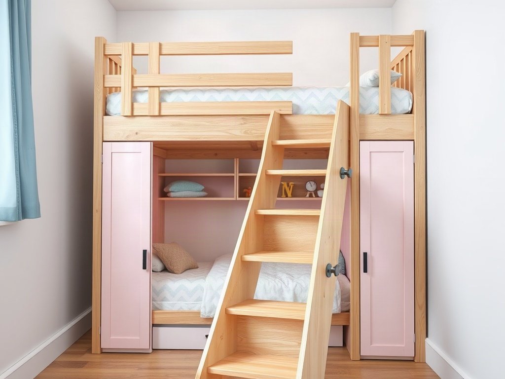 9 Cách Phối Màu Giường Tầng Cho Bé Đẹp, Hài Hòa Chi tiết cầu thang giường tầng gỗ tự nhiên phối màu
