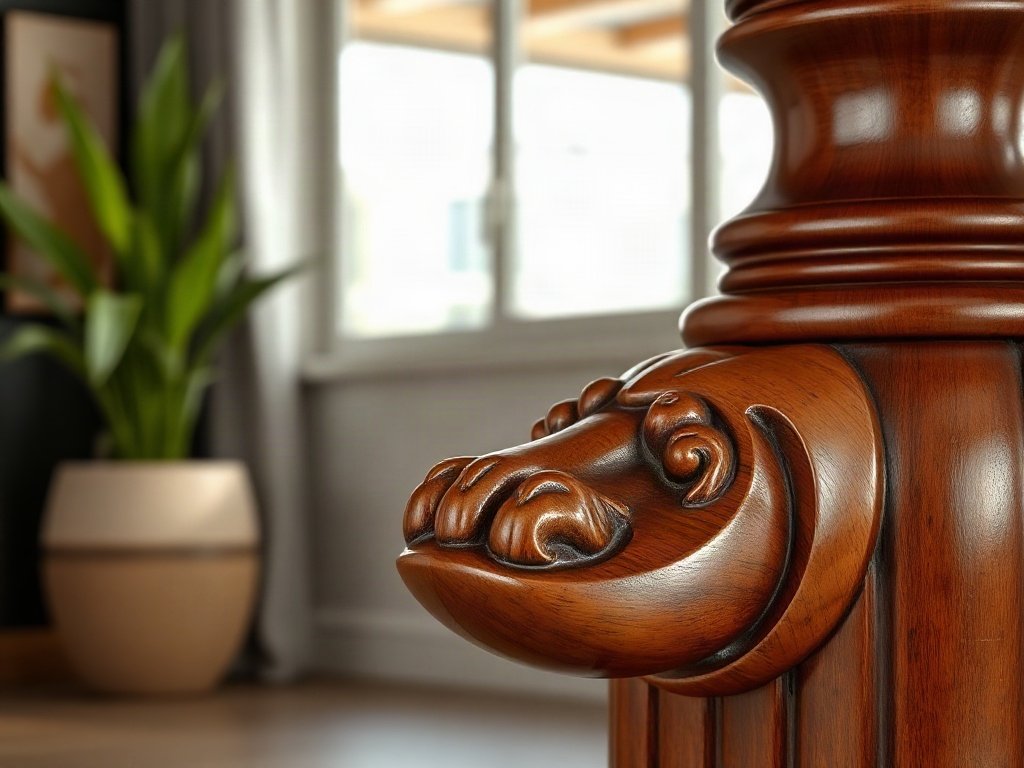 Chi tiết chân sư tử bàn ăn gỗ gõ đỏ quận 7 chạm khắc tinh xảo