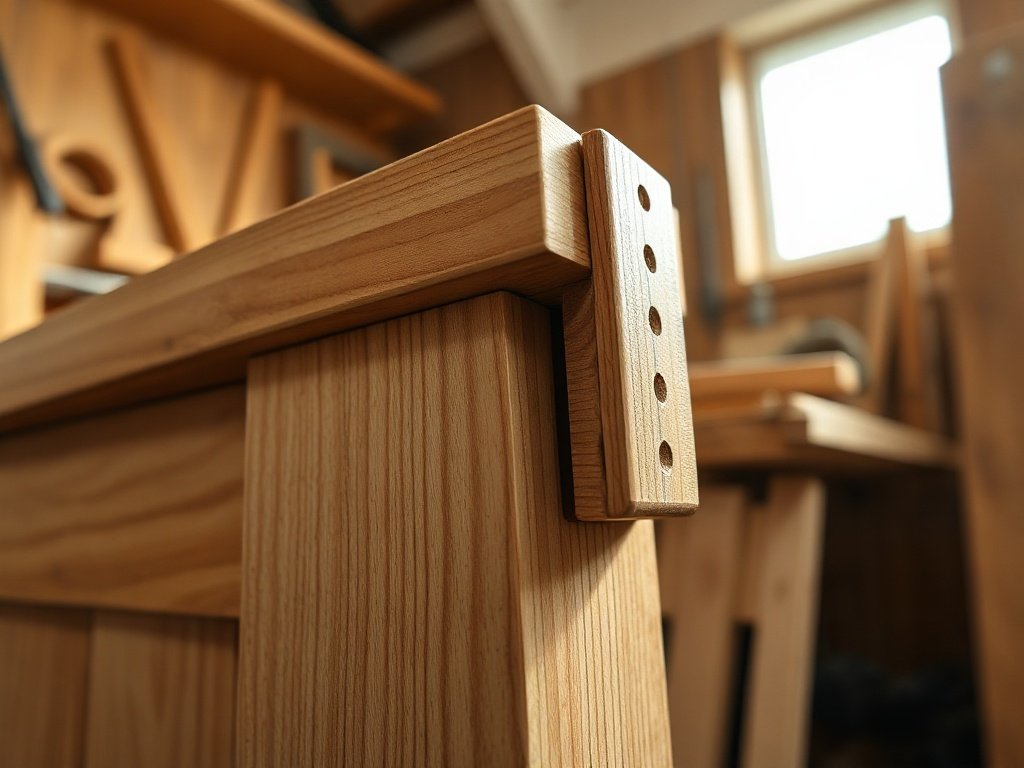 Chi tiết mộng âm dương liên kết khung xương tủ rượu gỗ chắc chắn