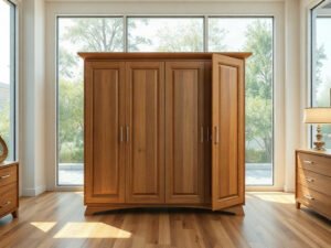 Cửa hàng tủ quần áo gần đây trưng bày tủ gỗ tự nhiên bốn cánh hiện đại