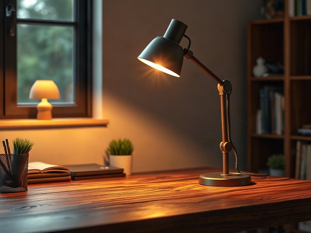 Đèn bàn tạo ánh sáng ấm cho góc làm việc buổi tối