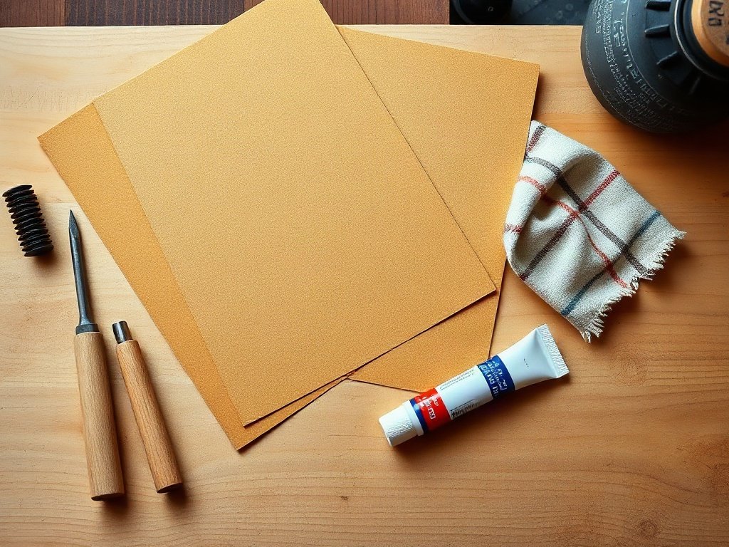Dụng cụ chuẩn bị xử lý mặt tủ quần áo trầy xước tại xưởng gỗ