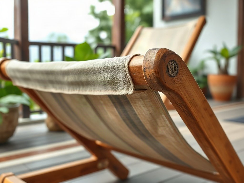 Ghế bố cũ xuống cấp cần cải tạo với vải bố chùng rách