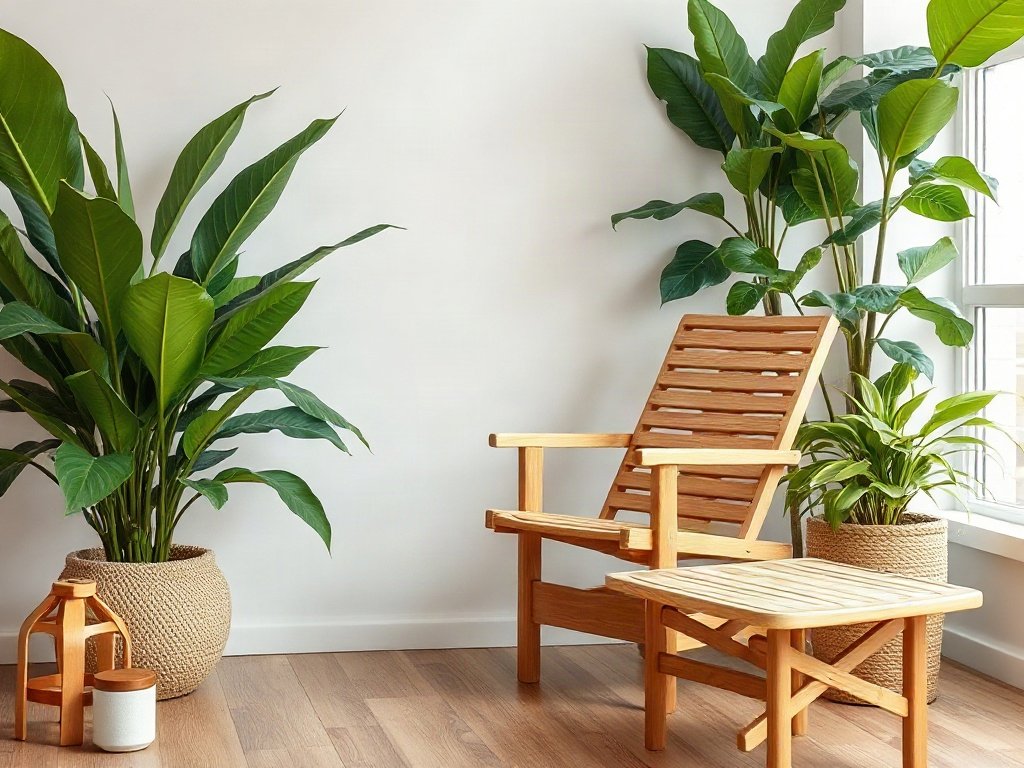 Ghế bố kết hợp cây xanh vật phẩm phong thủy