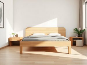 Giường gỗ công nghiệp 1m8 hoàn thiện đặt trong phòng ngủ hiện đại