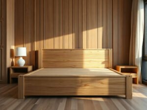 Giường gỗ tự nhiên cao cấp trong phòng ngủ minh họa sai lầm khi lựa chọn giường gỗ bạn nên tránh