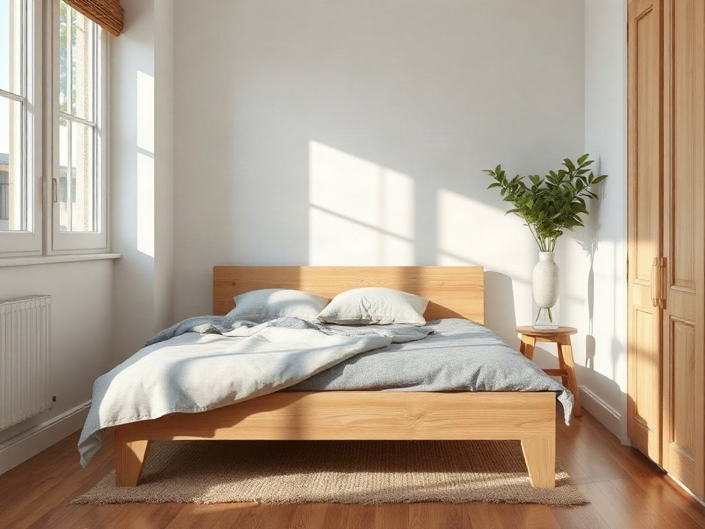 Giường gỗ tự nhiên kiểu dáng đơn giản phù hợp nội thất giá rẻ