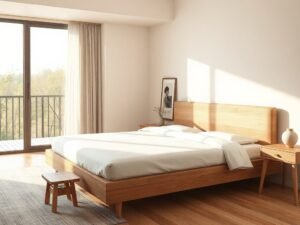 Giường ngủ đẹp tại quận Tân Bình bằng gỗ sồi tự nhiên trong phòng ngủ hiện đại