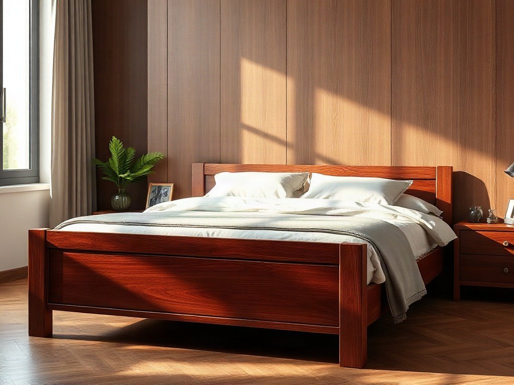 Giường Ngủ Mới Tại Quận 2 Cho Không Gian Hiện Đại Giường ngủ gỗ căm xe màu đỏ nâu ấm trong phòng ngủ ấm cúng
