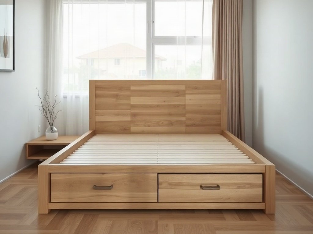 Giường ngủ gỗ tự nhiên có ngăn kéo tối ưu diện tích căn hộ