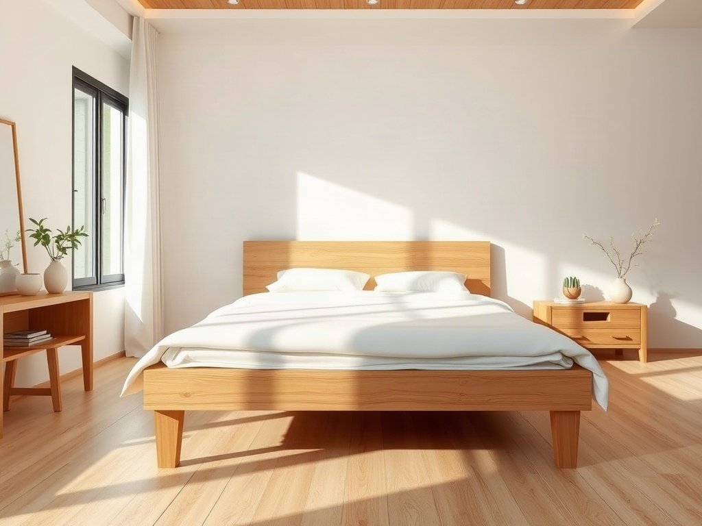 Giường ngủ đẹp giá rẻ tphcm Giường ngủ gỗ tự nhiên kiểu hiện đại đặt trong phòng ngủ sáng