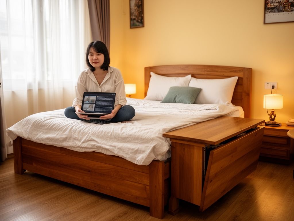 Giường ngủ tích hợp bàn làm việc gấp gọn cho căn hộ nhỏ